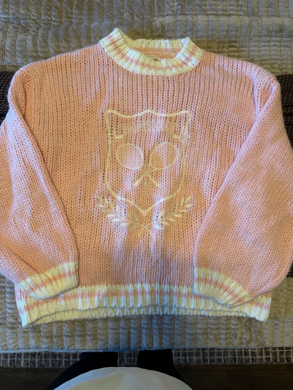Oversized Soft Pink Women's Knit Sweater with Sports Club Embroidered Crest